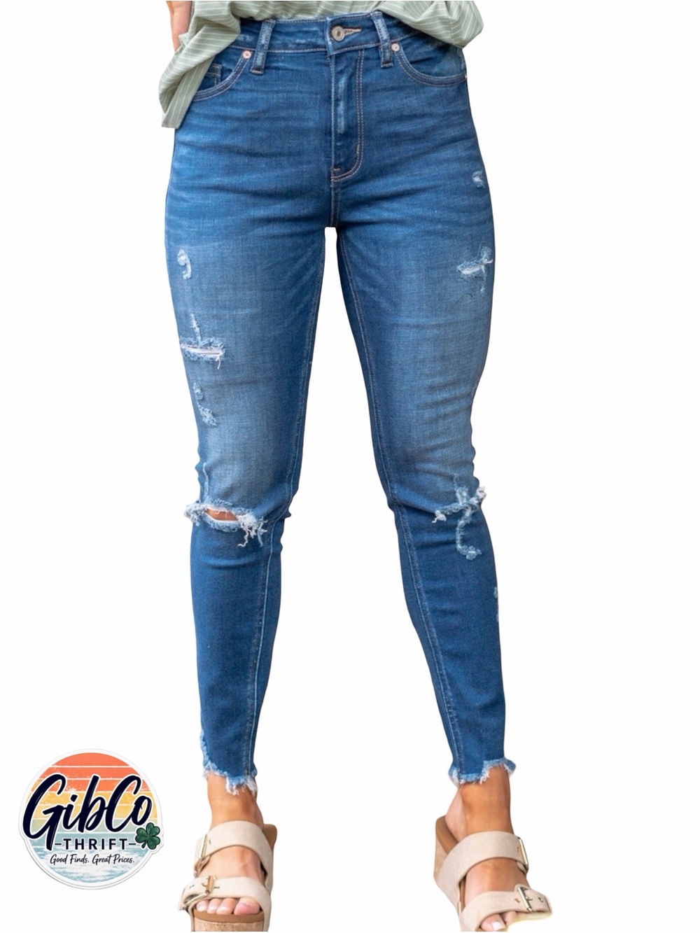 KanCan | Size 7/27 | ROUTE 66 HIGH RISE ANKLE SKINNY FRAY HEM DARK BLUE WASH